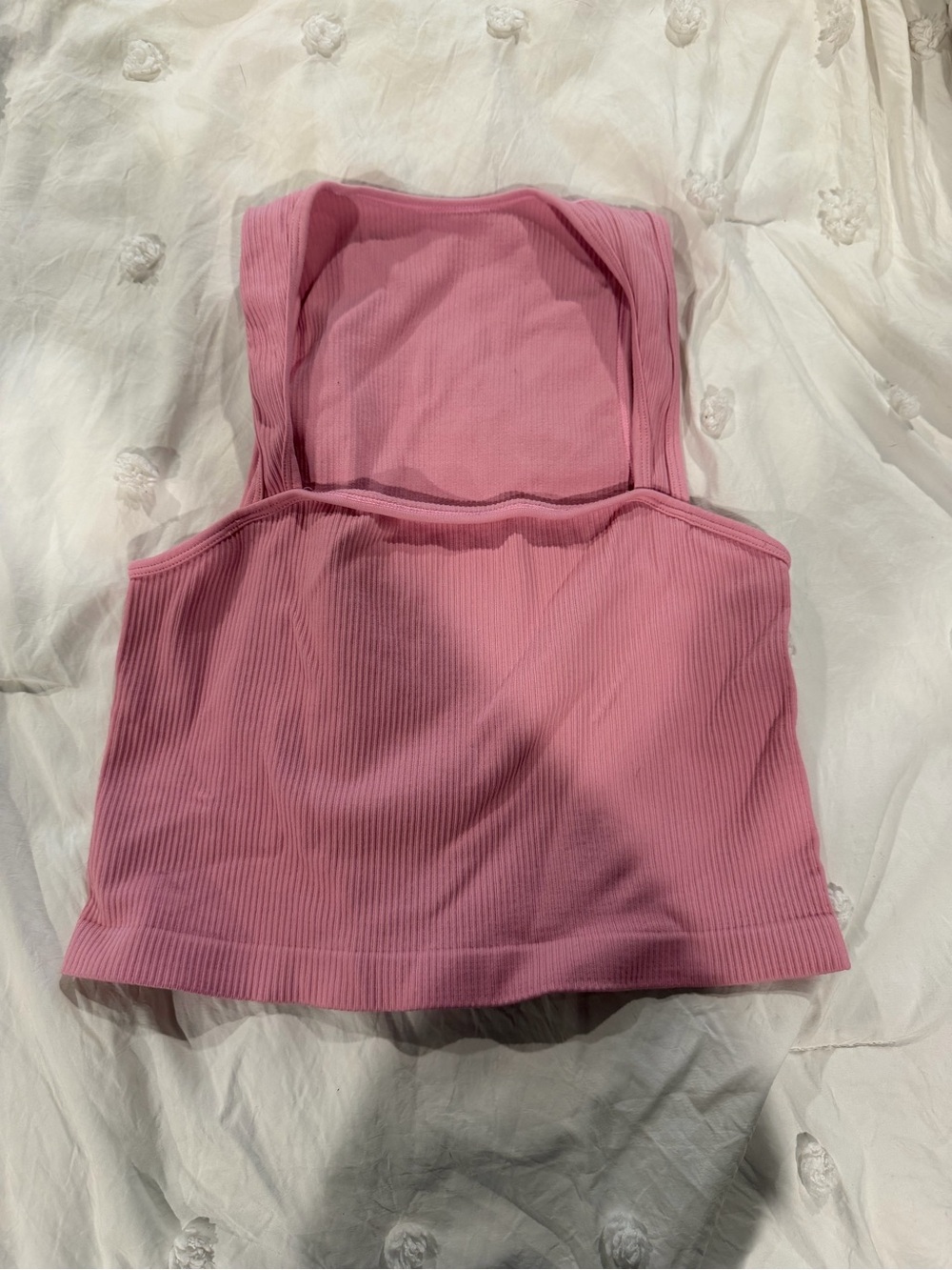 Ribbed Square-Neck Crop Tank - Dusty Pink